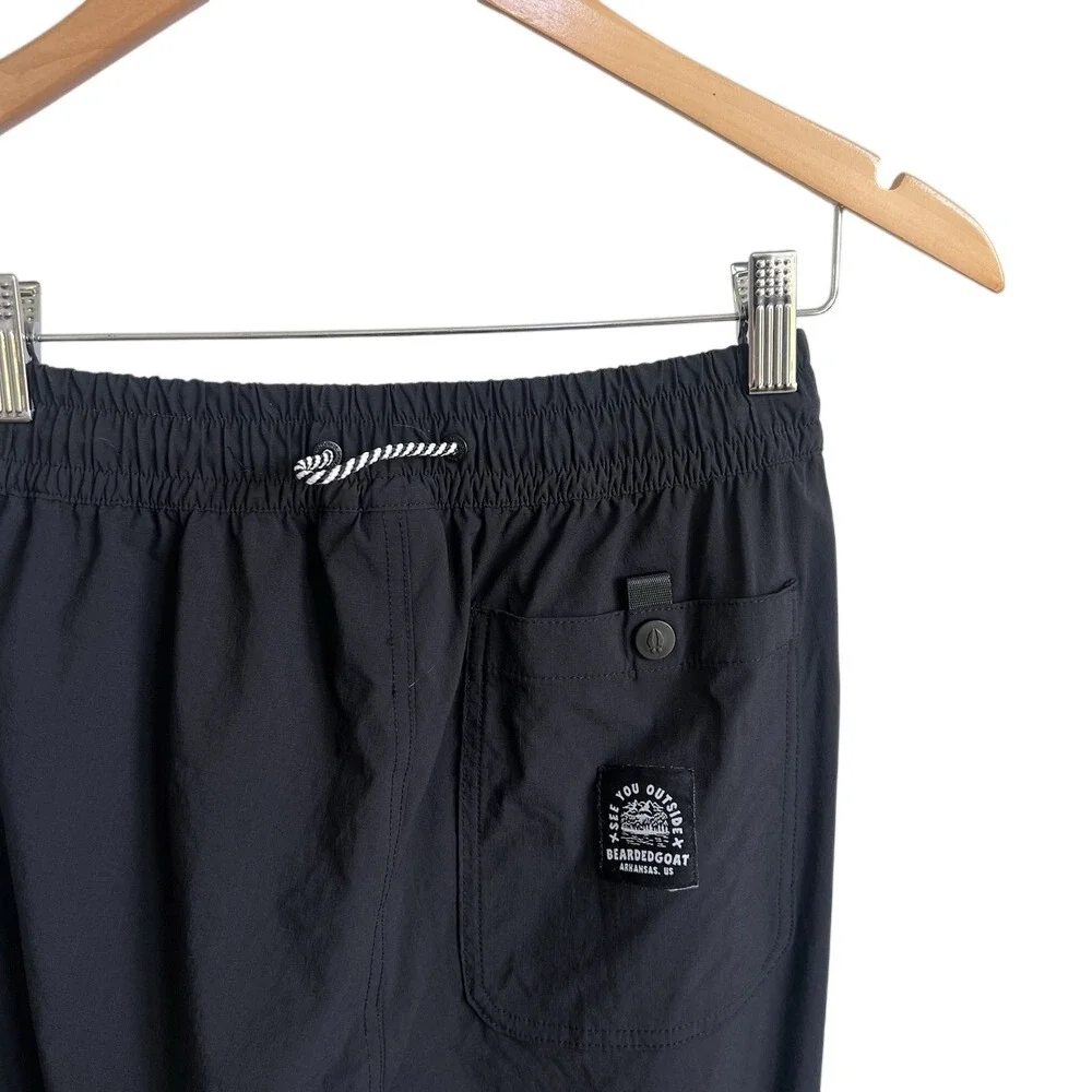 Bearded Goat Pull On Pants Black Athletic Jogger Sweatpants Elastic Waist Men XS